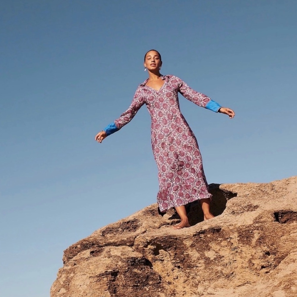 J Crew Collection Floral Crown Long Sleeve Maxi Dress